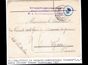 Kriegsgefangenensendung 1. Weltkrieg, Zensiert Nr.126a, Soltau in Violett.