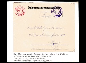 Kriegsgefangenensendung 1. Weltkrieg, Zensiert Nr.22d, in 2 Typen