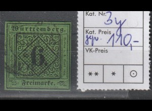 Württemberg Mi.-Nr. 3y, gestempelt, geprüft 