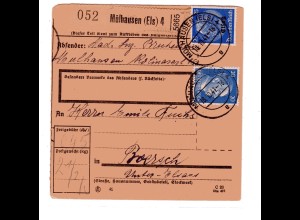 Dt. Besetzung Elsass: Paketkarte mit MiF Mi.-Nr. 10 + DR