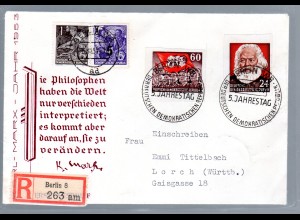 DDR R- Fernbrief mit Marken der Marx-Blocks (geschn.)