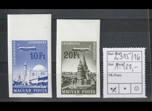 Ungarn, "Städte und Flugzeuge" Erg.-Werte geschnitten (2315-16 B), postfrisch 