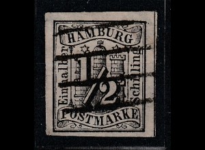 Hamburg Nr. 1, gestempelt, Befund Mehlmann BPP