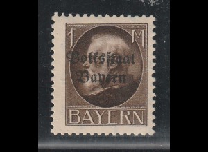 Bayern 1 Mark "Volksstaat" **, gez., geprüft Helbig BPP