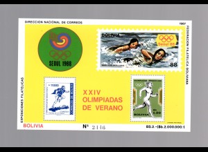 Bolivien Sommerolympiade 88, Schwimmen, postfrisch 