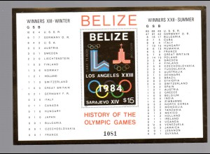 Belize: Geschichte der Olymp. Spiele; Block 37 b (Golddruck), postfrisch