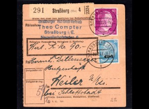 Elsaß, Wertpaket-Kartre mit Mi.F. DR + Mi.-Nr. 9