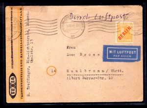 Berlin, Luftpost-Fernbrief mit EF. Mi.-Nr. 27 (25 Pfg. Rotaufdruck), gepr.