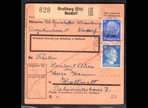 Elsaß, Paketkarte in Mischfrankatur Elsaß/DR