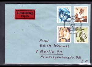 Berlin, FDC Mi.-Nr. 342-5, als Eilboten gelaufen, mit Ak-St.