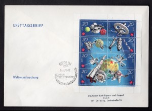 DDR, FDC Kleinbogen 10 Jahre sowj. Weltraumflug