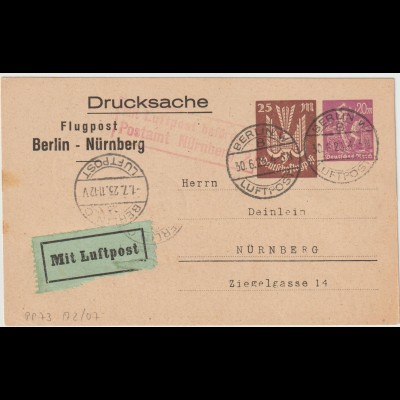 Privatganzsache: Luftpost-Grußkarte Berlin - Nürnberg