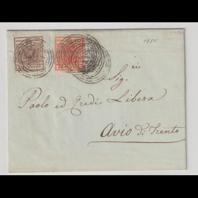 Lombardei & Venetien: Brief mit 3 und 4X, 1851