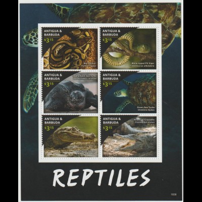 Antigua & B.: Reptilien - 2 Kleinbogen und Block