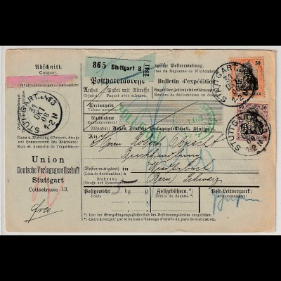 DR: Paketkarte nach Bern 1908 mit Germania-Perfins, geprüft 