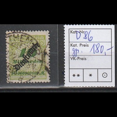 Dt. Reich Dienstmarke D 86, gestempelt, geprüft