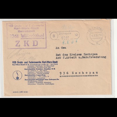 ZKD-Brief über Postnebenstelle Wilischthal