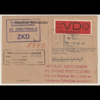 ZKD-Brief, frankiert mit VD 3x, Anweisungsstempel zum Verbleib