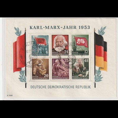 DDR: Karl-Marx-Blocks gezähnt, mit ESSt., geprüft