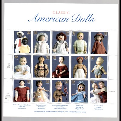 USA ** im Bogen 2857-71 Amerikanische Puppen