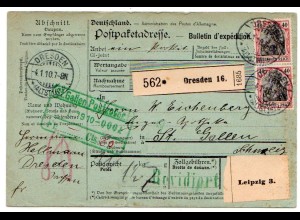 DR: Paketkarte in die Schweiz mit MeF. Mi.-Nr. 90 I