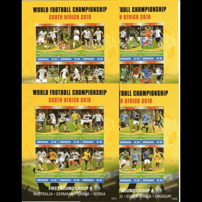 Fußball-WM 2010 Grenada 4 Kleinbögen + 2 Blocks