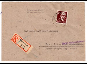 SBZ: R-Fern-Brief mit Köpfe I 84 Pfg. EF in b-Farbe. Geprüft Rehfeld