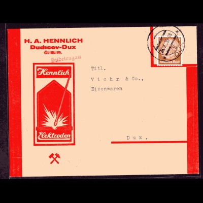 DR, Reklame-Brief, Elektroden, Hennlich, Duchov-Dux, "Sudetengau".