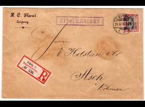 DR: R-Brief mit EF. Mi.-Nr. 60 von Leipzig nach Asch/Böhmen