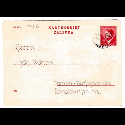 B&M Kinderlandverschickung / Kartenbrief aus Luhatschowitz nach Berlin