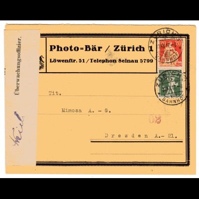 Zensurpost, 1 Weltkrieg, Schweiz "... unterKriegsrecht geöffnet"
