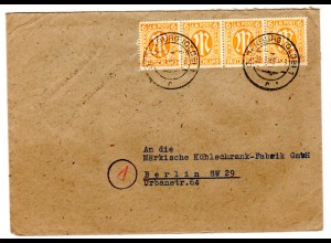 AM-Post Fern-Brief mit 4er Streifen 6 Pfg. (engl. Druck)