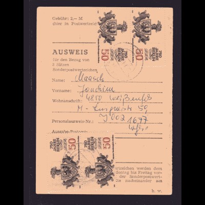 DDR., Me.F. Mi.-Nr. 3025 auf Ausweiss-Karte.