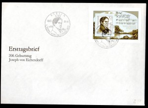 DDR, FDC Block "200. Geburtstag von Joseph Freiherr von Eichendorff"