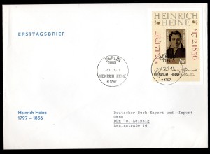 DDR, FDC Block "175. Geburtstag von Heinrich Heine"