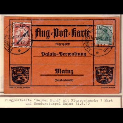 DR., Rhein-Main Flug.-Karte Mi.-Nr. IV "Gelber Hund" ab Darmstadt.