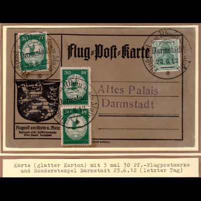 DR., Rhein-Main Flug.-Karte Mi.-Nr. III (3X) ab Darmstadt.
