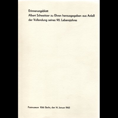 DDR-Gedenkblatt, 90. Lebensjahr Albert Schwitzer