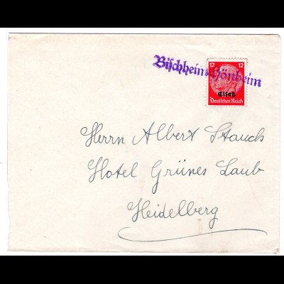 Dt. Besetzung Elsaß; Bedarfsbrief mit Notstempel "Bischheim Hönheim"