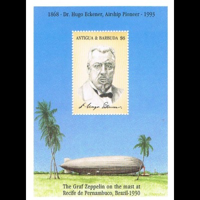 Antigua&Barbuda Motiv Zeppelin - Hugo Eckener; Satz und Block