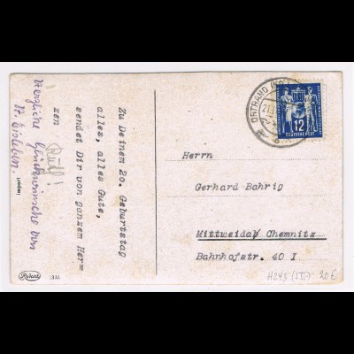 DDR: EF Postgewerkschaft 12 Pfg. 1950 auf Fernkarte