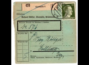 Hitler; 30 Pfg. als reine Einzelfrankatur auf Paketkarte