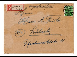 Berlin: 84 Pfg. Schwarzaufdruck als EF auf R-Brief nach Lübeck