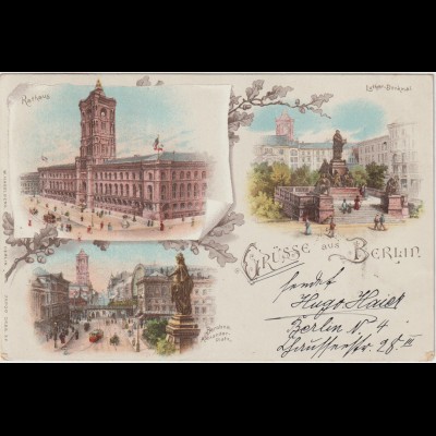 Berlin / Litho Luther-Denkmal, Rotes Rathaus