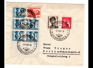 Saarland: Dekorativer Brief mit Mi.-Nr. 240 mit L (2X) ua.