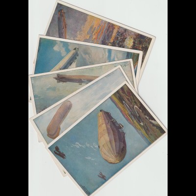 5 Zeppelin-Karten nach Gemälden
