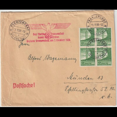 Sudetenland: Postsache mit Prop.-stempel "Franzensbad dankt..."