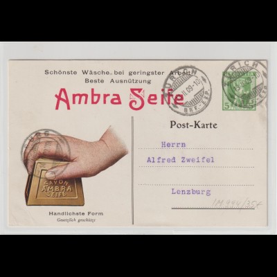 Schweiz: Privat-Ganzsache mit Werbung "Ambra-Seife", 1909