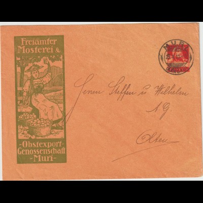 Schweiz: Privat-Ganzsachenumschlag "Freiämter Mosterei", 1915