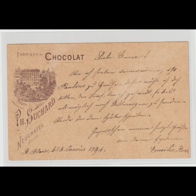 Schweiz: Ganzsache mit priv. Werbezudruck "Suchard-Schokolade", 1891